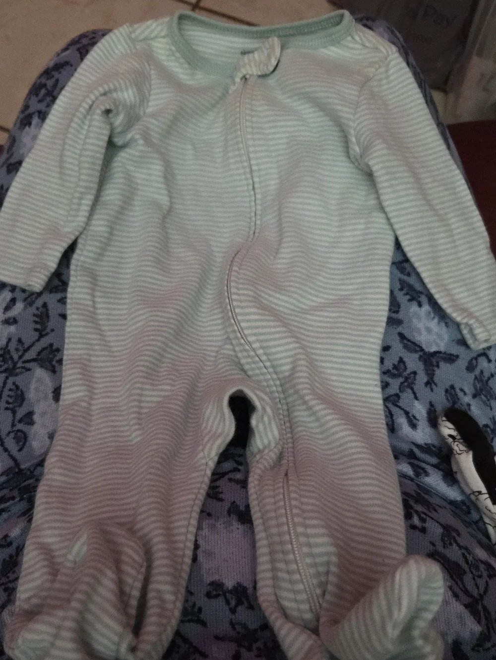 Baby Striped Mint Green Baby Footed One-Piece 0-3 Months